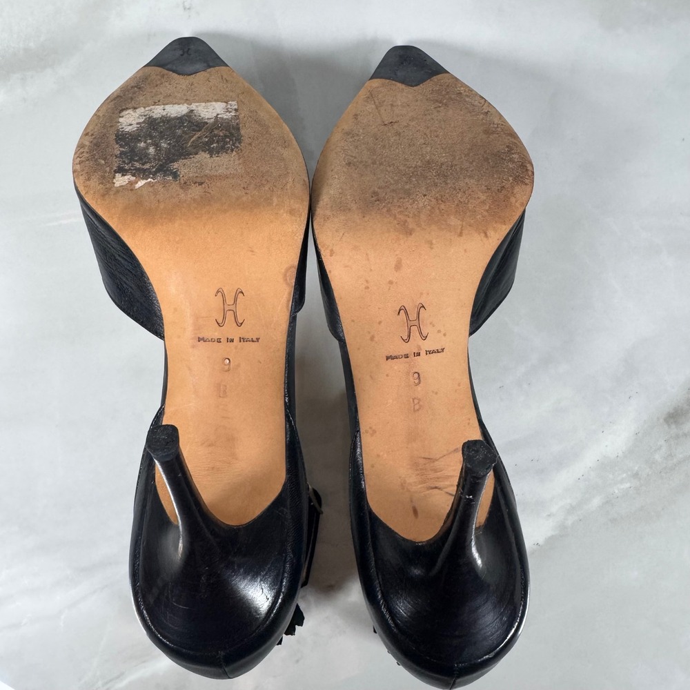 Cole Haan Collection Black Fringe Stiletto Heels Ankle Strap Pointed Toe Leather - Picture 11 of 15